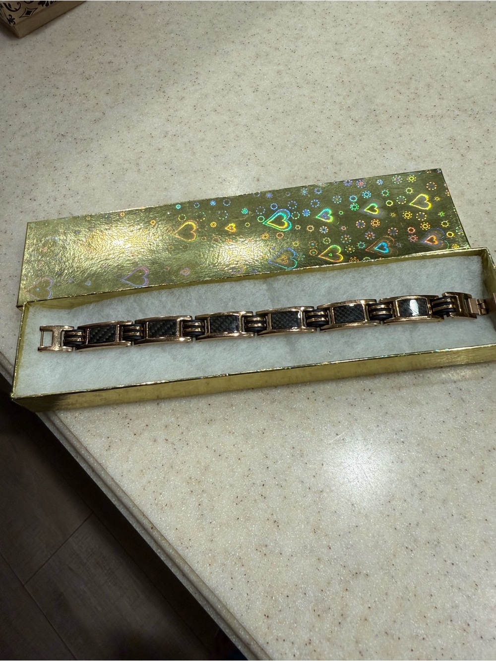 Gold-Tone Linked Bracelet with Black Inset